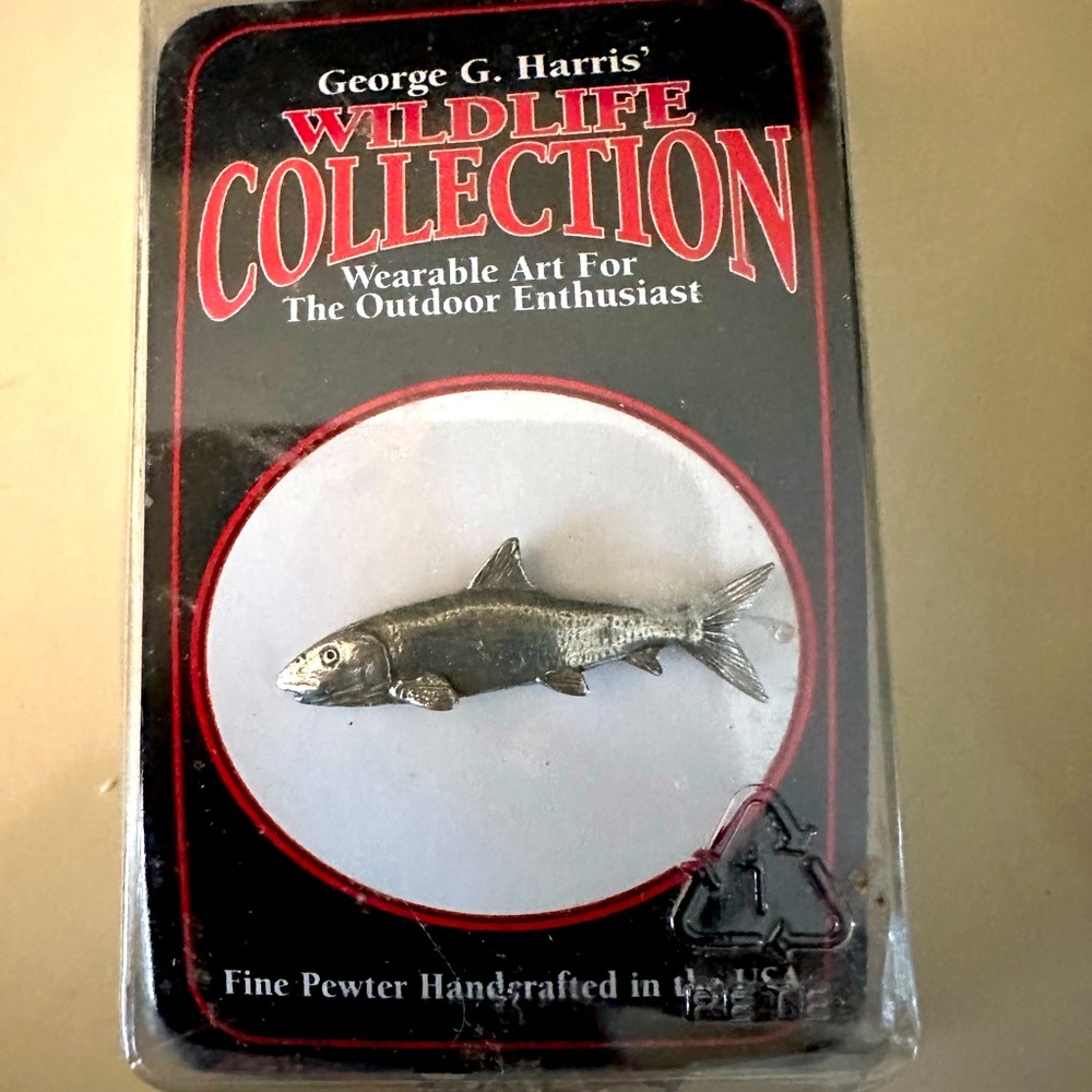 NWT George G Harris Pewter Saltwater BoneFish Pin Hat Tie Lapel Fishing Made USA